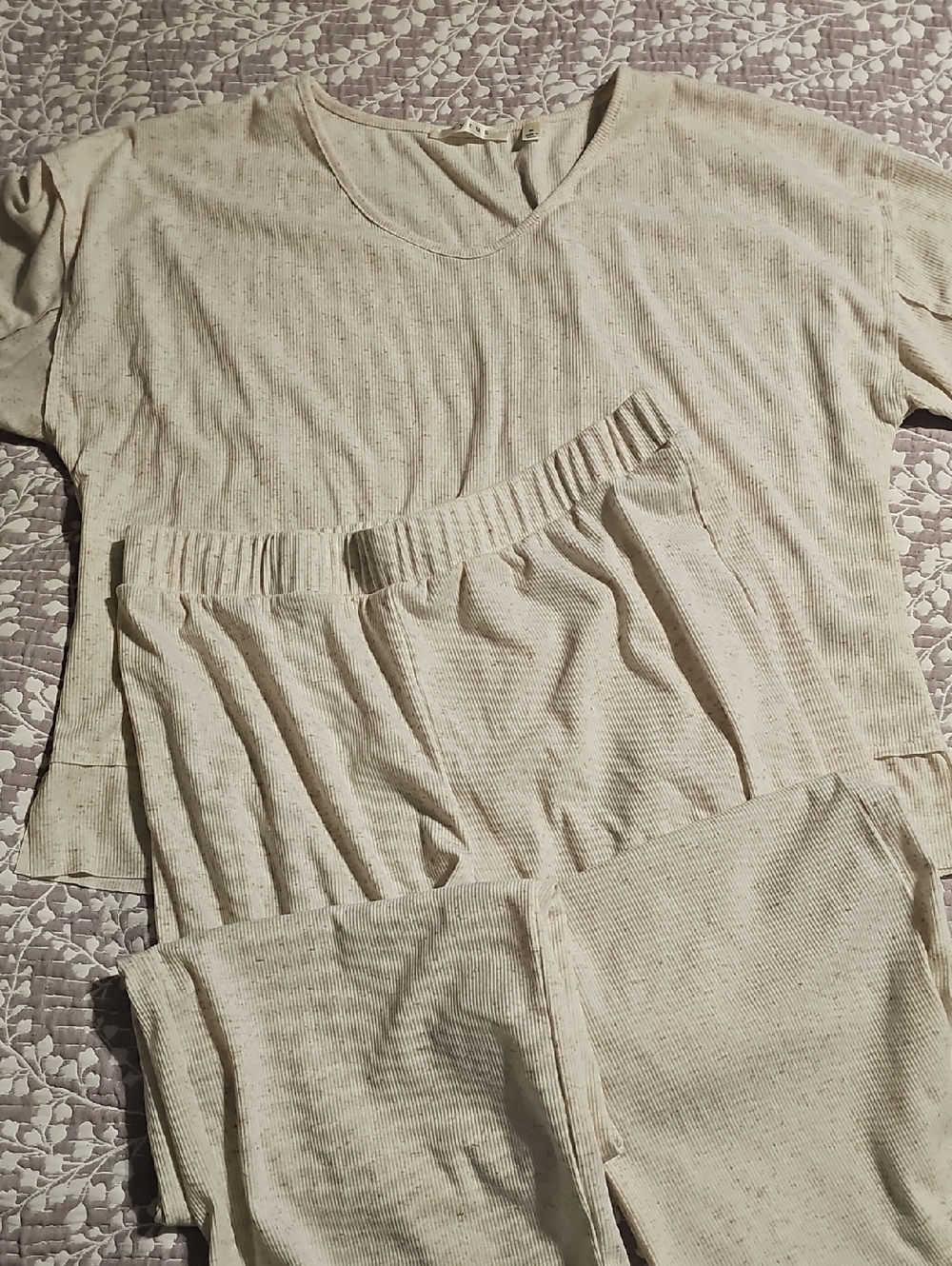 Cyrus Ribbed Two-Piece Loungewear Set - Heather Cream